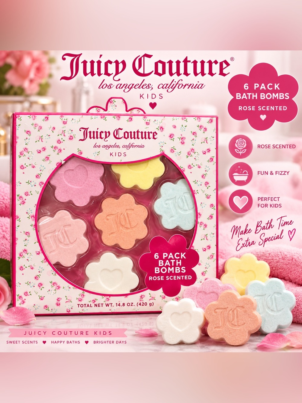 Juicy Couture Kids 6-Pack Rose Scented Bath Bombs